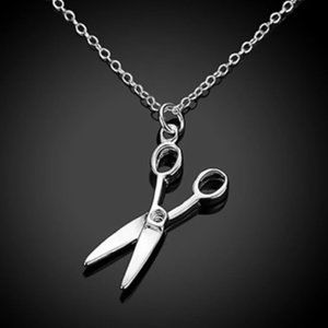 Silver‎ Scissors Pendant Necklace, Hair Stylist, Barber, Craft - Stainless Steel